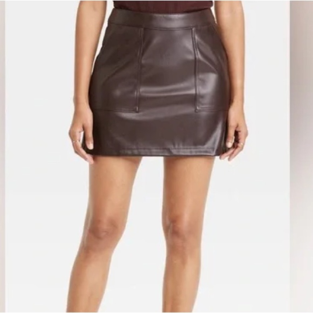 A new day brown faux leather mini skirt never worn